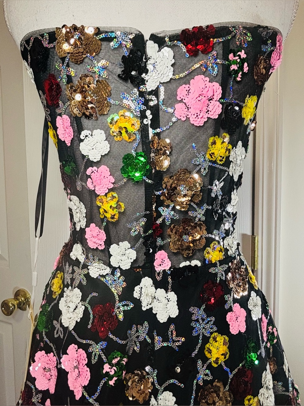 COUTURE LEE Strapless Garden In Bloom Floral Sequin Midi Black/Multi Sz 12 #3701 - Picture 8 of 16